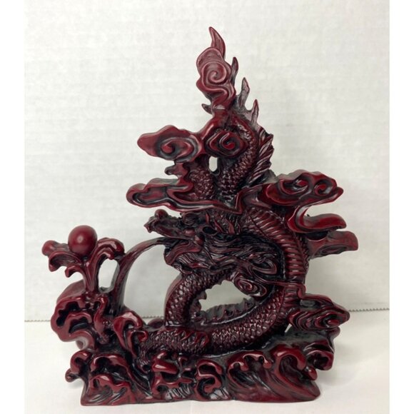 Vintage Chinese Red Resin Lucky Dragon Feng Shui Sculptured Statues Lot of 3 - Picture 4 of 10